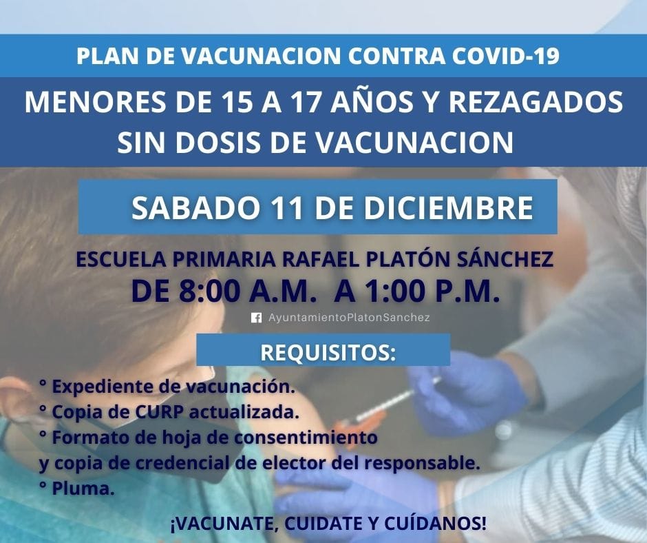 Anuncian vacunación contra Covid-19 para menores de 17 a 15 años.
