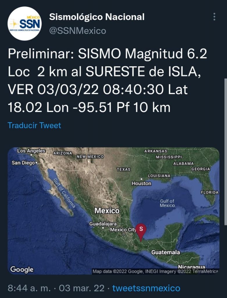 Se reporta percepción de sismo en la ciudad de Xalapa.